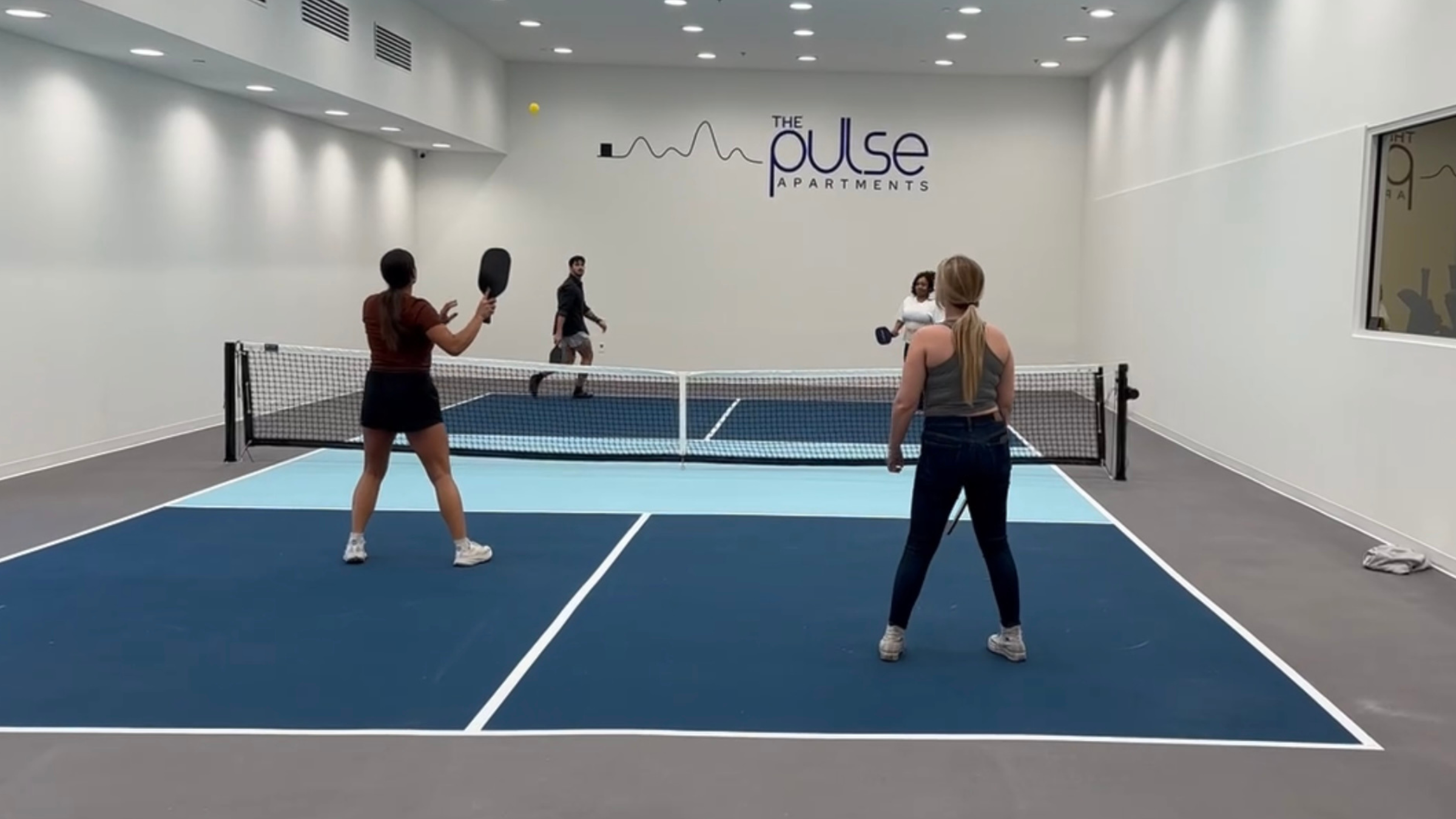 Indoor Pickleball Courts at The Pulse OKC apartments in downtown Oklahoma City.