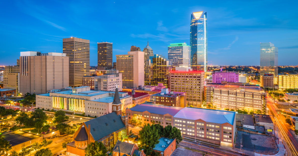 An overhead view of downtown Oklahoma City.